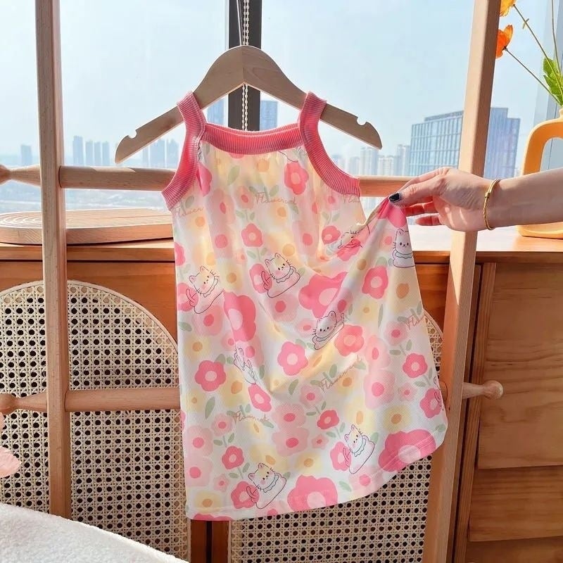 Girls Nightgown Ice Silk Summer Princess Dress Kidsren Ice Silk Thin Pajamas Baby Girl Suspender Skirt Home Clothes - Image 1