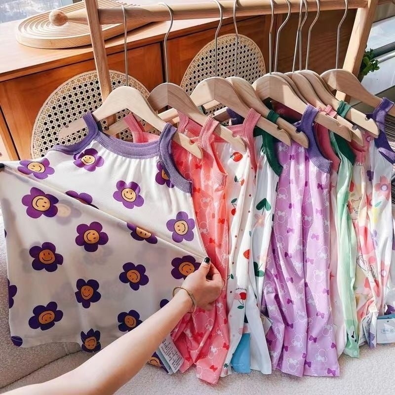 Girls Nightgown Ice Silk Summer Princess Dress Kidsren Ice Silk Thin Pajamas Baby Girl Suspender Skirt Home Clothes - Image 4