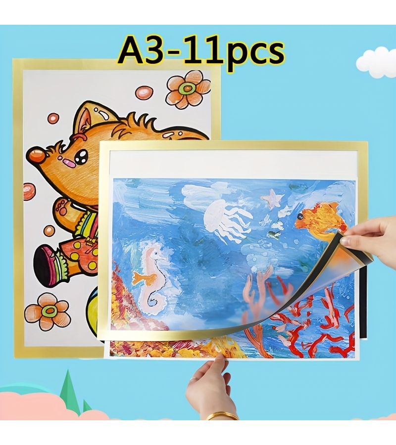 11 Pcs Black A3 Modern Waterproof Magnetic Diamond Painting Frame Picture Display Convenient Change Billboard Home Office Decoration Elevator Advertising Cardboard - Image 2