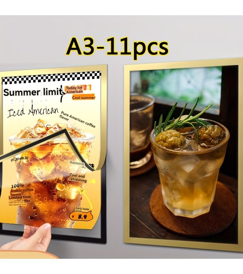 11 Pcs Black A3 Modern Waterproof Magnetic Diamond Painting Frame Picture Display Convenient Change Billboard Home Office Decoration Elevator Advertising Cardboard - Image 1