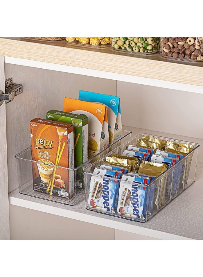 4 Pack Food Storage Organizer Bins, Clear Plastic Storage Bins for Pantry, Kitchen, Fridge, Cabinet Organization and Storage, 3 Compartment Holder for Packets, Snacks, Spice Packets - Image 3