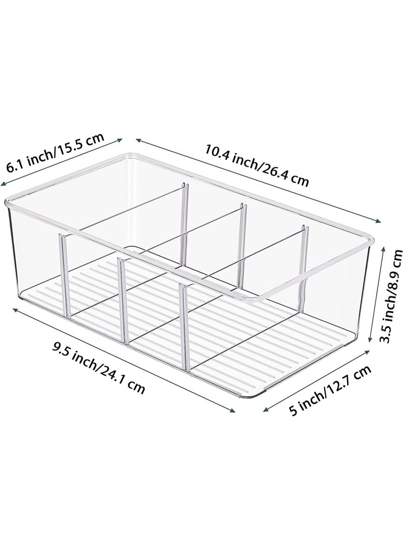 4 Pack Food Storage Organizer Bins, Clear Plastic Storage Bins for Pantry, Kitchen, Fridge, Cabinet Organization and Storage, 3 Compartment Holder for Packets, Snacks, Spice Packets - Image 2