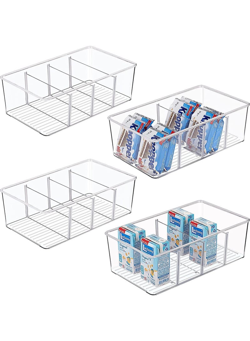 4 Pack Food Storage Organizer Bins, Clear Plastic Storage Bins for Pantry, Kitchen, Fridge, Cabinet Organization and Storage, 3 Compartment Holder for Packets, Snacks, Spice Packets - Image 1