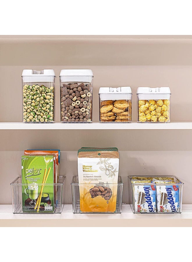 4 Pack Food Storage Organizer Bins, Clear Plastic Storage Bins for Pantry, Kitchen, Fridge, Cabinet Organization and Storage, 3 Compartment Holder for Packets, Snacks, Spice Packets - Image 5