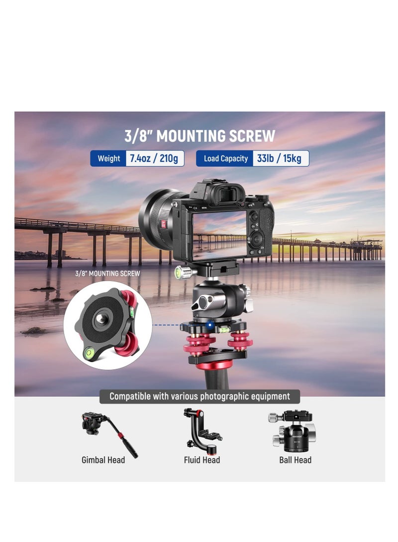 Tripod Head Leveling Base, Camera Leveler, Aluminum Alloy 3 Axis Tri Wheel Head, 3/8” Thread, with +/-5 Degree Precision Adjustment for Macro Panoramic Photography, LP64 - Image 5