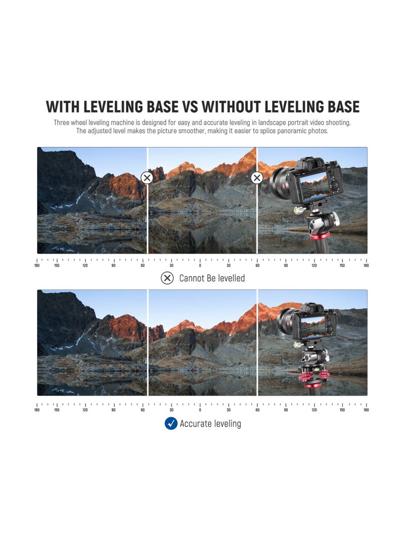 Tripod Head Leveling Base, Camera Leveler, Aluminum Alloy 3 Axis Tri Wheel Head, 3/8” Thread, with +/-5 Degree Precision Adjustment for Macro Panoramic Photography, LP64 - Image 3