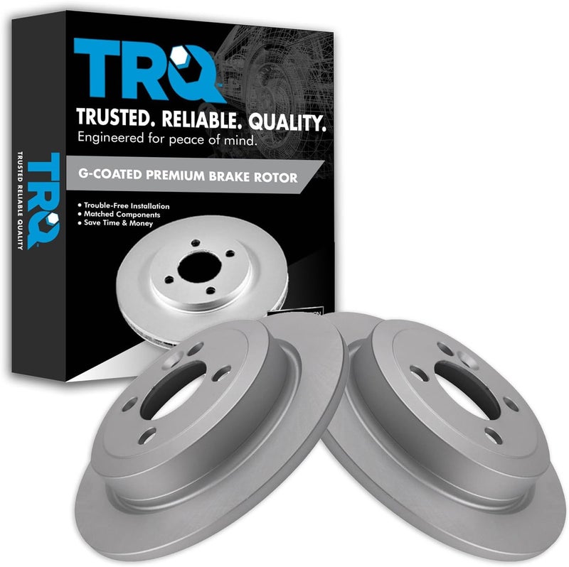 TRQ Rear Brake Rotors Set Solid Premium G-Coated Compatible with 2006-2015 Mini Cooper - Image 1