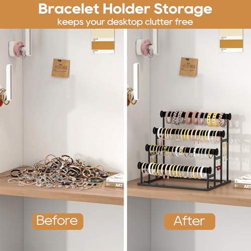 ORLESS 4 Tier Bracelet Holder, Detachable Velvet Jewelry Display Stand, T-Bar Necklace Storage Organizer Display Stand, Metal Bracelet Holder Display for Bangles Watch Bracelets Scrunchies(Black) - Image 3