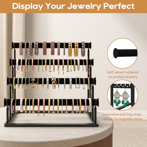 ORLESS 4 Tier Bracelet Holder, Detachable Velvet Jewelry Display Stand, T-Bar Necklace Storage Organizer Display Stand, Metal Bracelet Holder Display for Bangles Watch Bracelets Scrunchies(Black) - Image 2