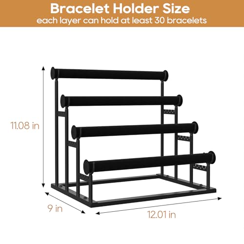 ORLESS 4 Tier Bracelet Holder, Detachable Velvet Jewelry Display Stand, T-Bar Necklace Storage Organizer Display Stand, Metal Bracelet Holder Display for Bangles Watch Bracelets Scrunchies(Black) - Image 4