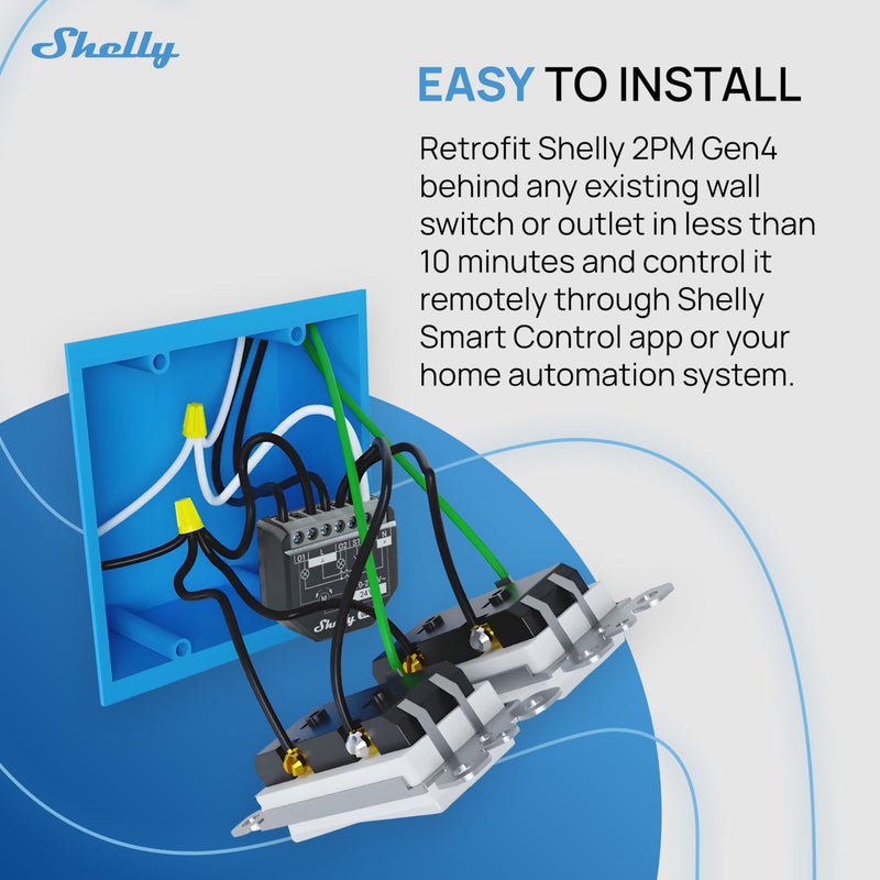 Shelly شيللي 2PM جين 4 | مفتاح ريلاي ذكي بقناتين مع قياس الطاقة | واي فاي، زيغبي وماتر | أتمتة المنزل | متوافق مع أليكسا، سمارت ثينغز، جوجل هوم، وآبل هوم كيت | التحكم في الستائر المتدحرجة - Image 3