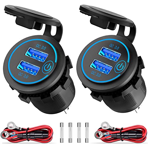 Qidoe [2 Pack] 12V USB Outlet, Quick Charge 3.0 Dual USB Power Outlet with Touch Switch, Waterproof 12V/24V Fast Charge USB Charger Socket DIY Kit for Car Boat Marine Bus Truck Golf Cart RV Motorcycle, etc. - Image 1