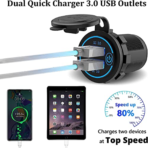 Qidoe [2 Pack] 12V USB Outlet, Quick Charge 3.0 Dual USB Power Outlet with Touch Switch, Waterproof 12V/24V Fast Charge USB Charger Socket DIY Kit for Car Boat Marine Bus Truck Golf Cart RV Motorcycle, etc. - Image 2