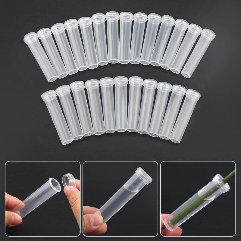 AIEX 48pcs Reusable Plastic Flower Tubes with Silicone Cap for Flower Plants 7.2 x 1.8 cm/2.8 x 0.7 inches (Transparent) - Image 4