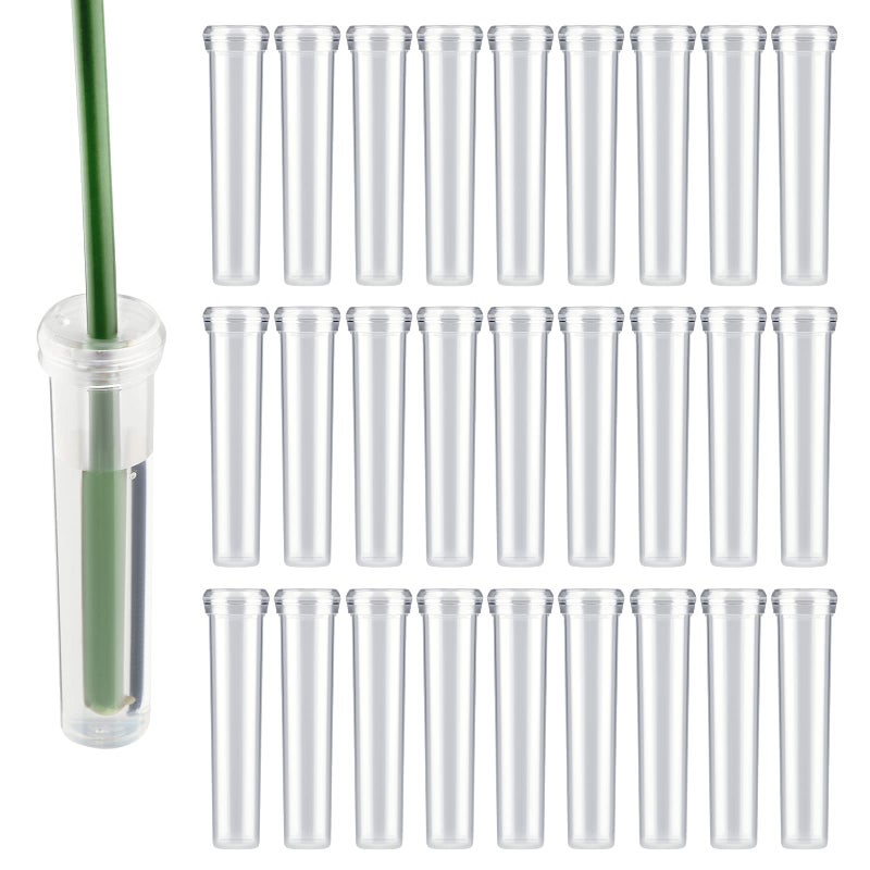 AIEX 48pcs Reusable Plastic Flower Tubes with Silicone Cap for Flower Plants 7.2 x 1.8 cm/2.8 x 0.7 inches (Transparent) - Image 1