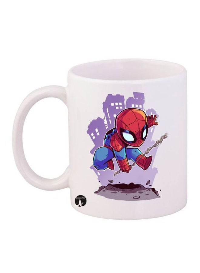 Durable Heat-Resistant Thick Wall Designed Ergonomic Handled Spiderman Printed Mug White/Red/Purple 11ounce