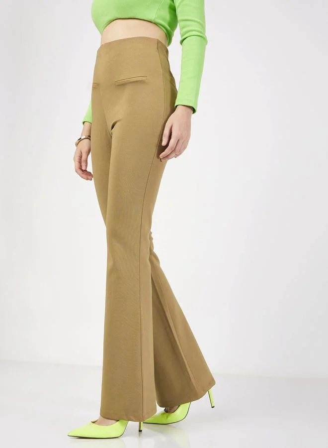 SASSAFRAS High Rise Pocket Detail Flared Pants by Styli