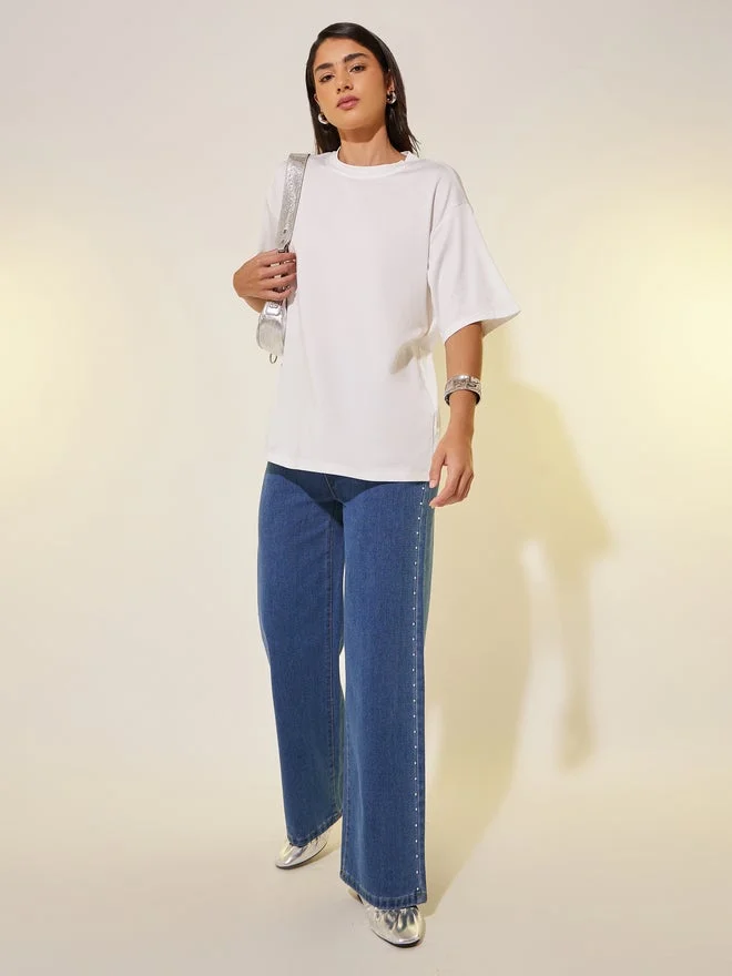 Take Two Round Neck Slogan Print T-Shirt