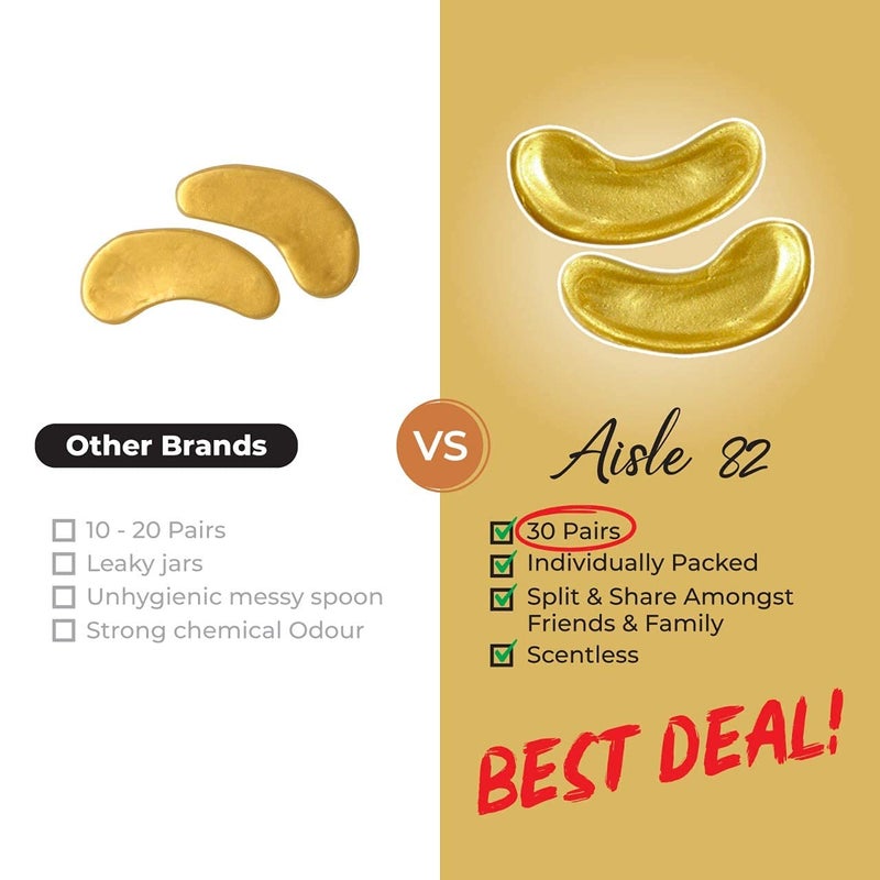 Aisle 82 30 زوج من لاصقات الذهب 24 قيراط تحت العين للنساء - أقنعة الكولاجين الذهبية للهالات السوداء والانتفاخ - علاج أكياس تحت العين - Image 4