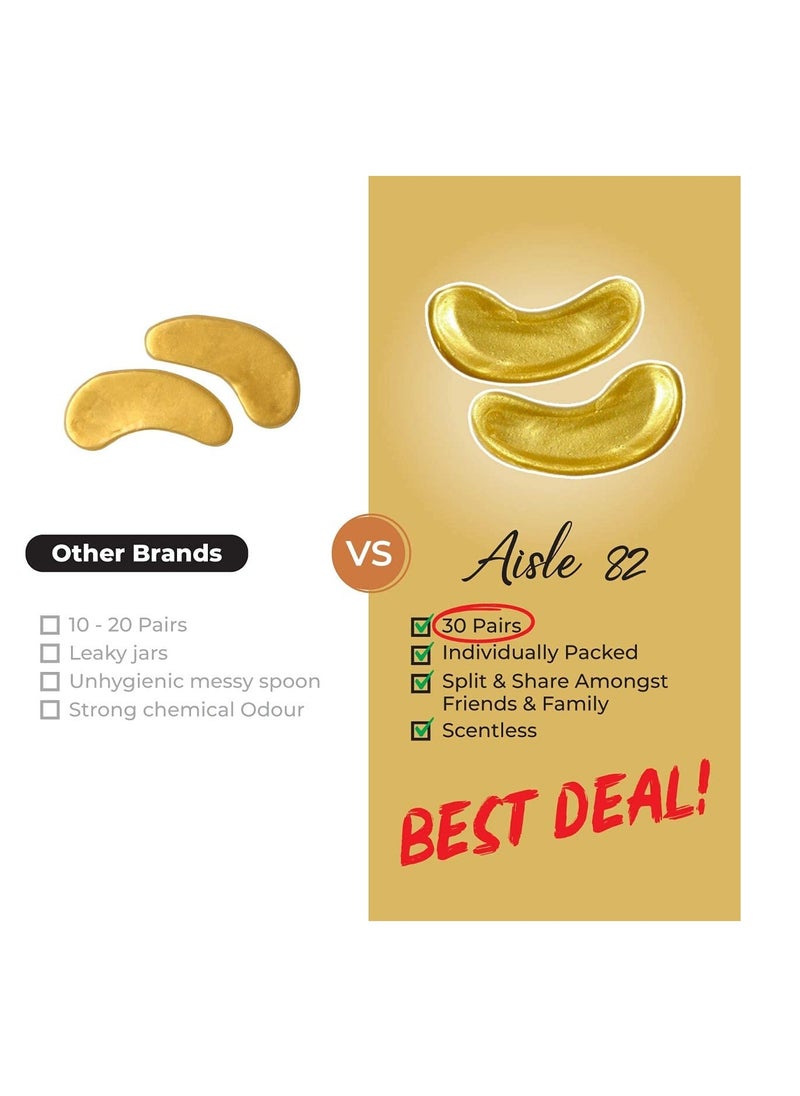 Aisle 82 - 30 Pairs 24K Gold Under Eye Patches for Women – Collagen Gold Masks for Dark Circles and Puffiness - Under Eye Bags Treatment - Image 1