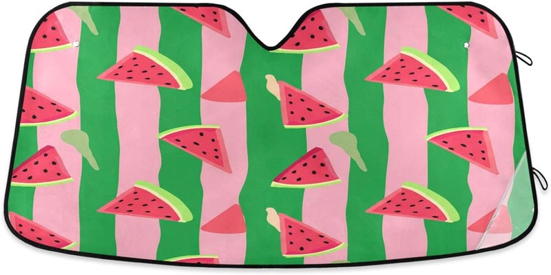 Green Stripes Watermelon Car Windshield Sun Shade Foldable Sun Visor Automotive Sunshades for Car Truck SUV Blocks UV Rays Keep Your Vehicle Cool - Image 1