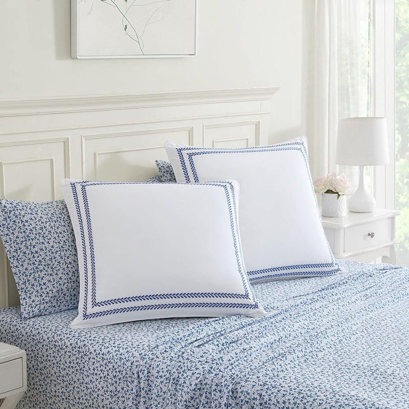 LAURA ASHLEY لورا آشلي - شمس يورو، 100% قطن ناعم مع إغلاق ظرفي، غطاء وسادة للسرير أو الأريكة، معتمد من أوكو-تيكس، مجموعة من 2 (نبات متشابك أزرق، 26" × 26") - Image 4