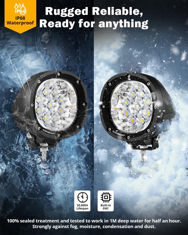 Auxbeam أضواء LED دائرية بألوان كهرماني وأبيض من أوكسبيم، 6 أوضاع، سلسلة P4، 4 إنش، 90 واط، أضواء ستروب فلاشينغ للطرق الوعرة، أضواء ضباب تحذيرية مزدوجة اللون، أضواء بقعة لسيارات 4x4 و ATV، زوج - Image 4