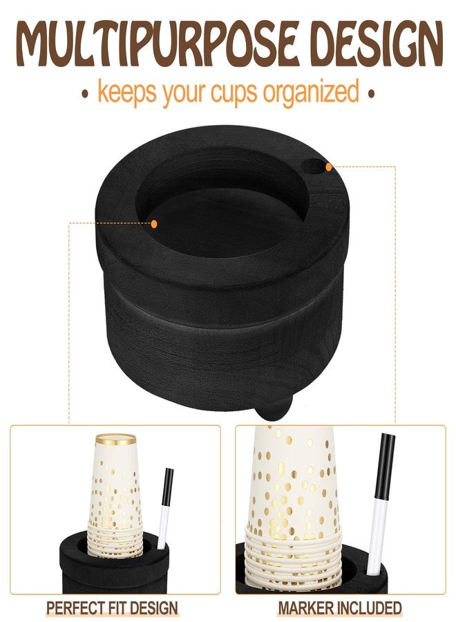 Newtay Wooden Cup Holder with Marker Slot Round Cup Dispenser Organizer Black for Hosting Party Picnic Essentials Bathroom Kitchen Decoration Housewarming Couples Gift - Image 2