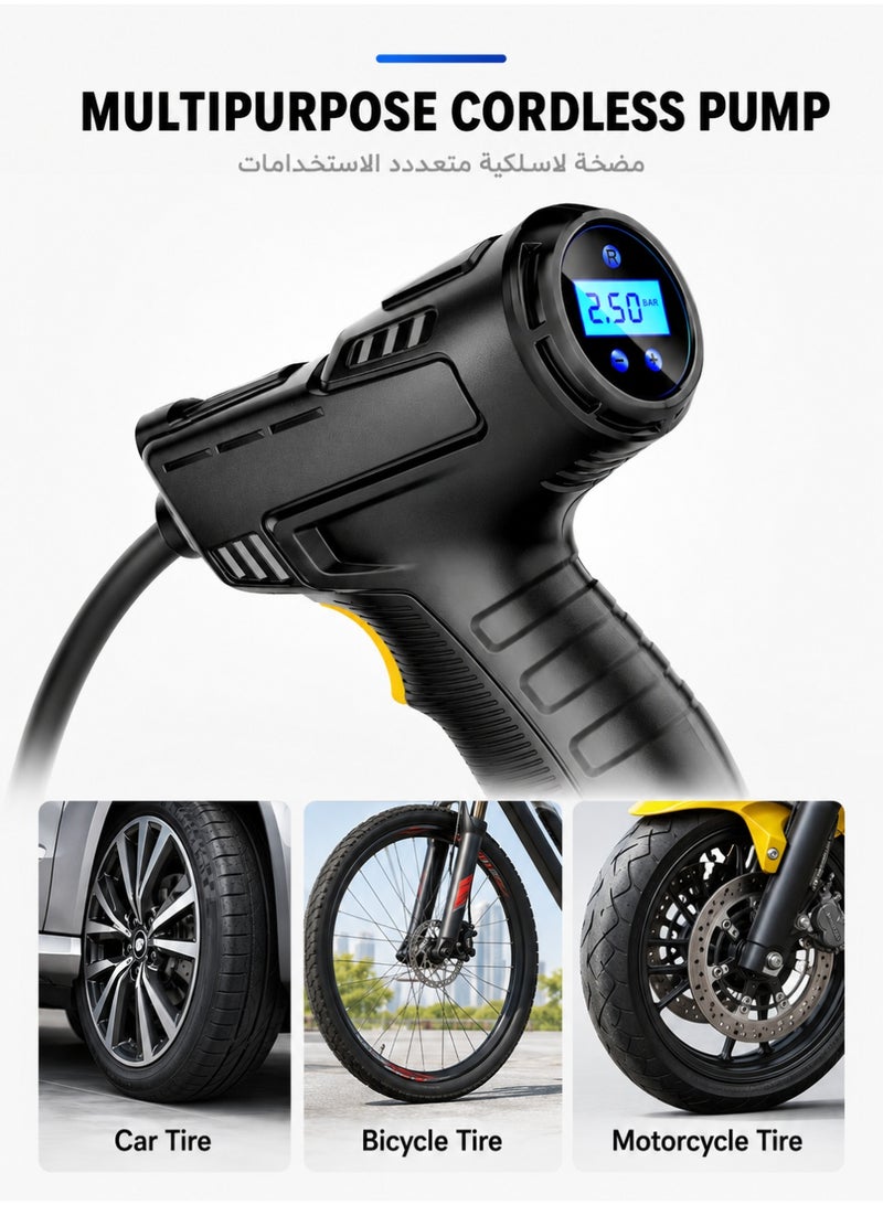 ARNOTEC Portable Digital Tire Inflator 12V Air Compressor Pump With LCD Gauge, LED Light, Auto Shut Off, Fast Inflation, Reinforced Hose And Extra Nozzles For Cars, Bikes, Motorcycles And Balls - Image 4
