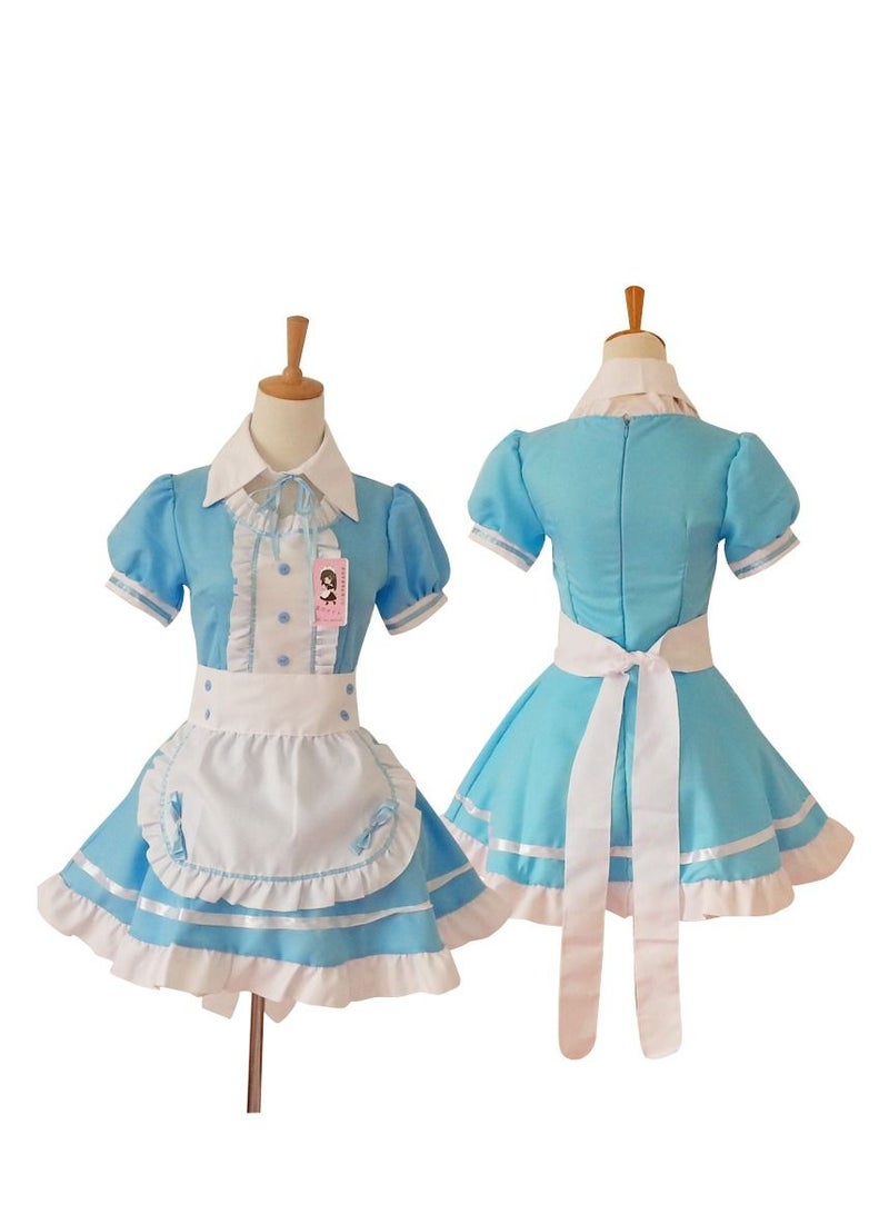 Loquat Light Tone Restaurant Maid Anime Costume Blue - Image 2