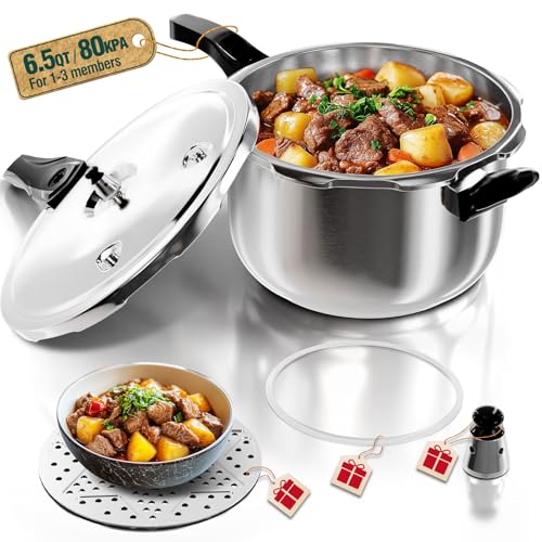 WantJoin Pressure Cooker Stainless Steel 65 Qt Commercial Stove Top Pressure Cooker Pot Used for Pressure Foodie or Steaming Compatible with Gas  Induction Cooker