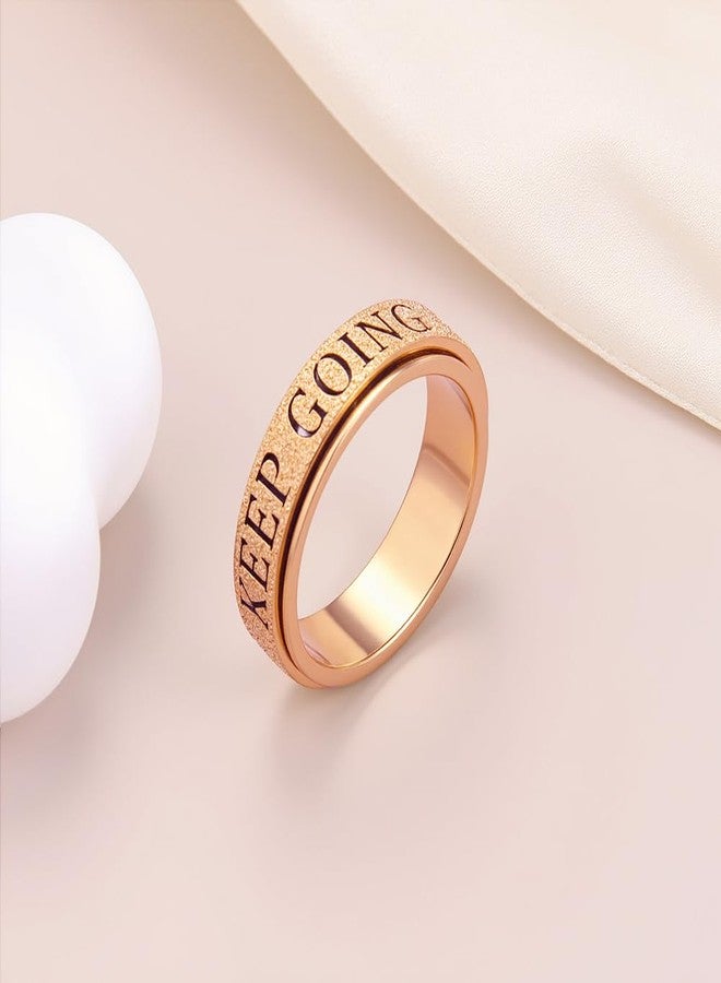 OreilleStar Fidget Toys Adults Anxiety Ring for Women: Fidget Spinner Cute Keep Going Symbol Thumb Ring Stainless Steel Gold Silver Black Size 5 6 7 8 9 10 (Rose Gold Keep Going, 9) - Image 3