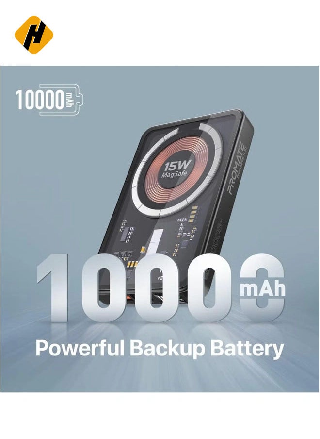 HuHa iPhone 15 Magnetic Wireless Power Bank, 10000mAh Transparent Battery Pack with 15W Wireless Charging, 20W USB-C PD & 22.5W QC 3.0, LCD Display – TransPack-10 (Black)  - Image 3