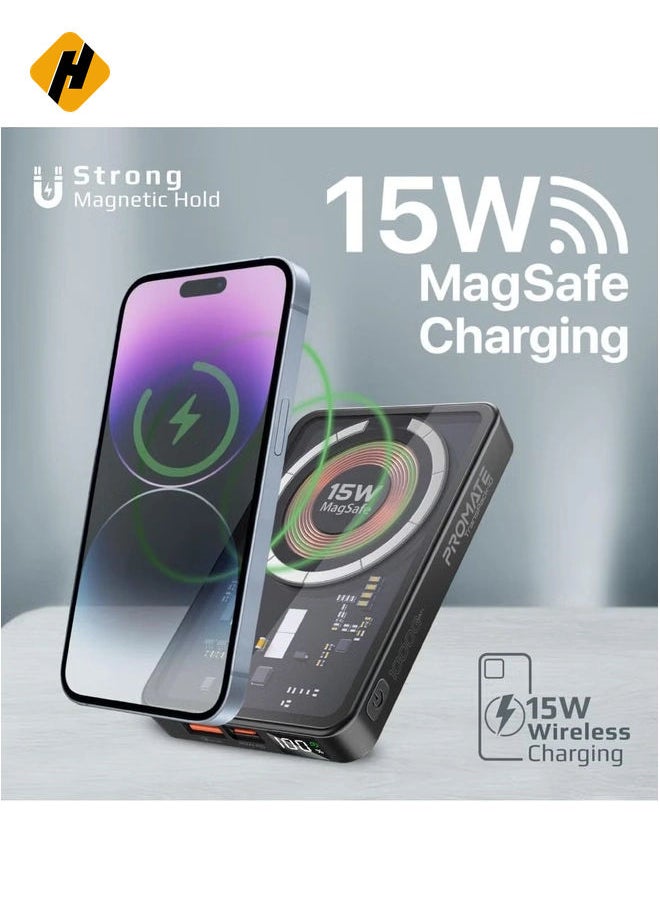 HuHa iPhone 15 Magnetic Wireless Power Bank, 10000mAh Transparent Battery Pack with 15W Wireless Charging, 20W USB-C PD & 22.5W QC 3.0, LCD Display – TransPack-10 (Black)  - Image 4
