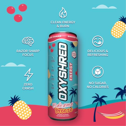 EHP Labs OxyShred Healthy Energy Drink - Zero Sugar Energy Drinks with Amino Acids, Green Tea Extract, Vitamin C & L Carnitine - Zero Carbs, Zero Calories, Clean Caffeine, Bahama Breeze (12-Pack) - Image 3