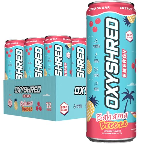 EHP Labs OxyShred Healthy Energy Drink - Zero Sugar Energy Drinks with Amino Acids, Green Tea Extract, Vitamin C & L Carnitine - Zero Carbs, Zero Calories, Clean Caffeine, Bahama Breeze (12-Pack) - Image 1