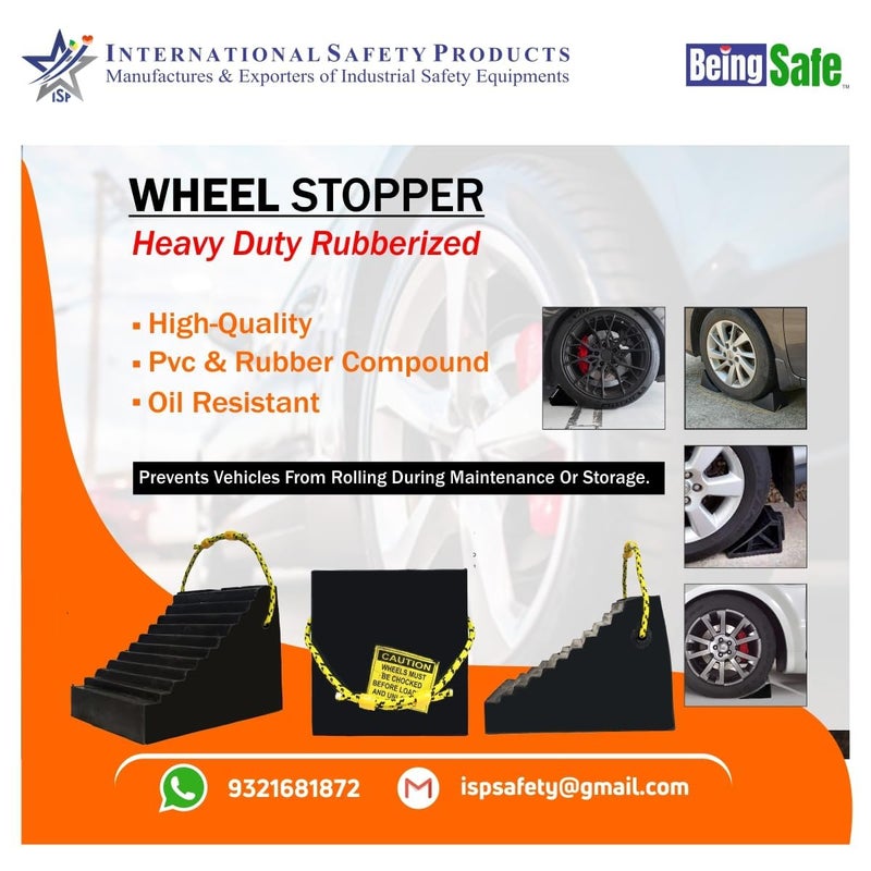 Being Safe - Solid Rubber Wheel Chock/Wheel Stopper With Handle - Best Tire Block - Truck (Black) - 6 Kgs - Heavy Duty Wheel Chock - Image 5