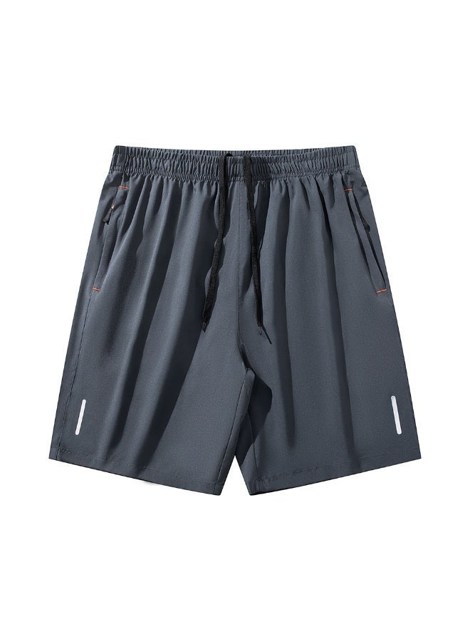 Men's breathable quick-dry shorts with an elastic waistband and drawstring, featuring zip pockets and reflective strips, suitable for gym, sports, outdoor activities, and casual daily wear, lightweight and breathable. - Image 1