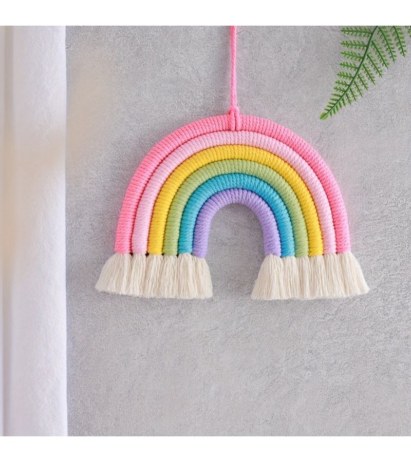 1pc Handmade Bohemian Red Color Ball Rainbow Tapestry Wall Hanging With Vibrant Tassels Polyester Home Decor For Living Room Bedroom Love Themed Spaces May Day Celebration - Image 2