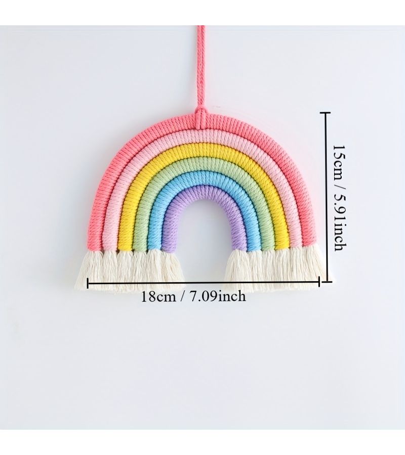 1pc Handmade Bohemian Red Color Ball Rainbow Tapestry Wall Hanging With Vibrant Tassels Polyester Home Decor For Living Room Bedroom Love Themed Spaces May Day Celebration - Image 3