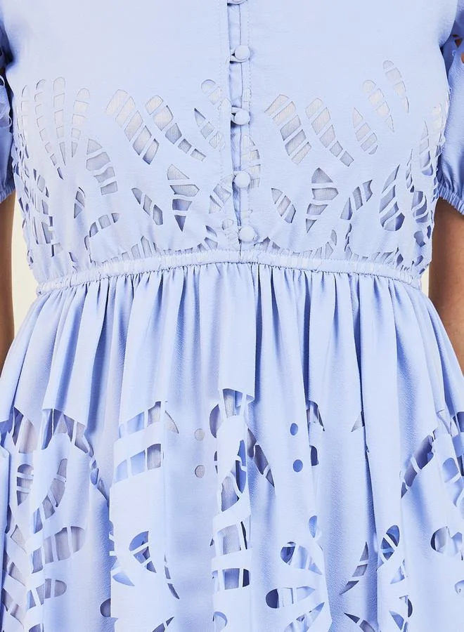 Styli Cut Out Detail Scallop Edge Button Detail A-Line Midi Dress