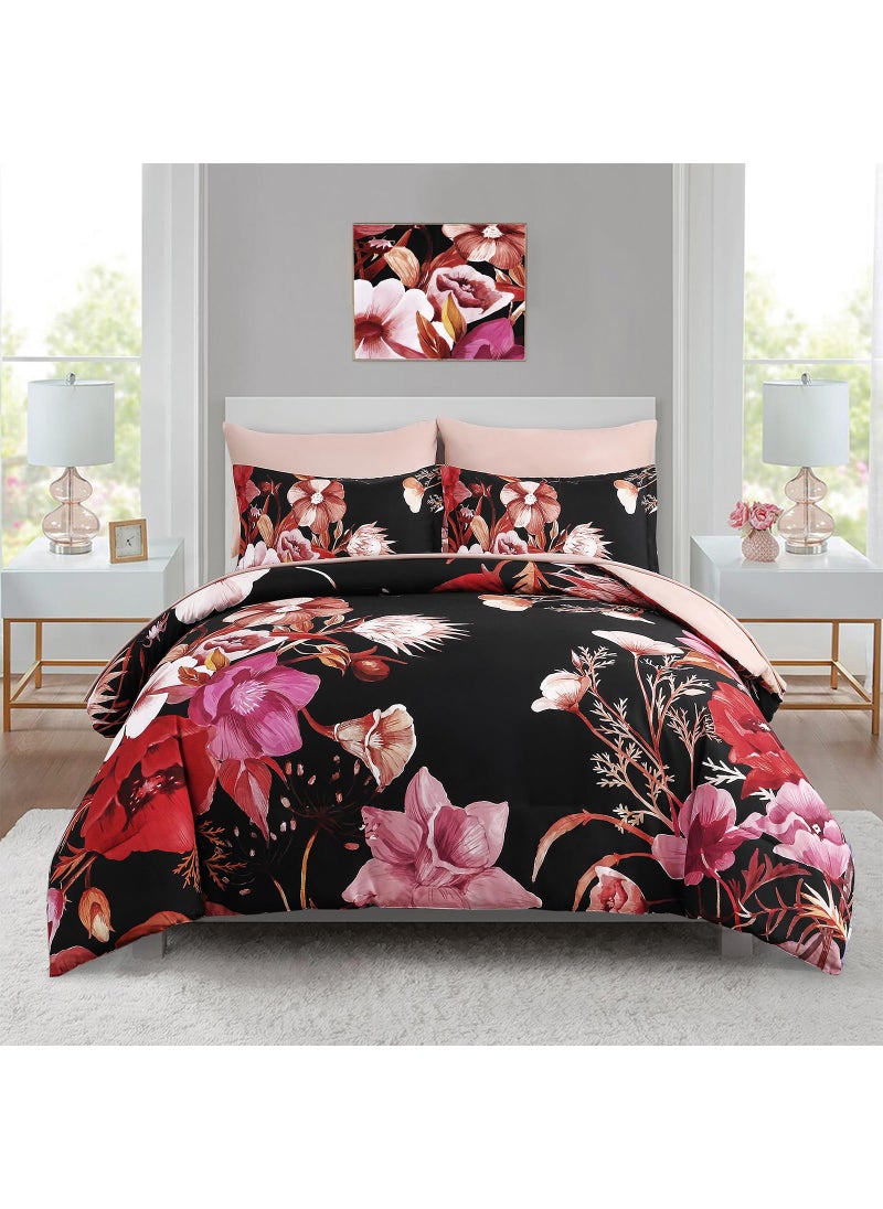 Luxudecor Luxudecor Floral Comforter Set King Size 7 Piece  Red Flower Bed in a Bag  Elegant Comforter Bedding Set for All Season (Red  104""x90"")  - Image 1