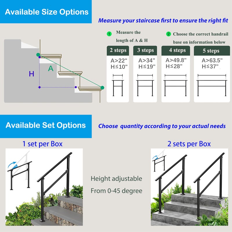 FOYUEE Wrought Iron Handrails for Outdoor Steps - Exterior Hand Rails for Concrete Steps Outside Metal Stair Railing Porch 4 Step - Image 4
