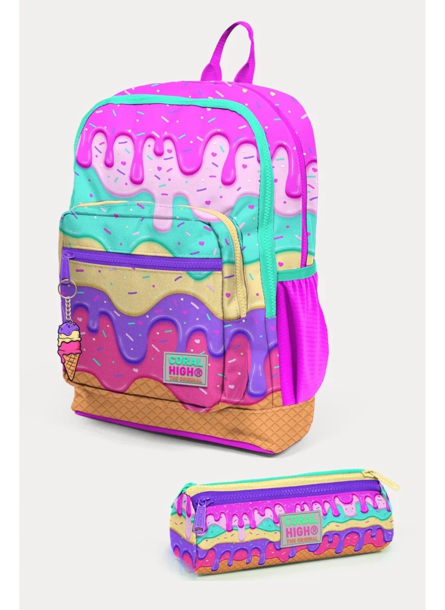 CORAL HIGH Kids Pink Colorful Ice Cream Patterned 2-Piece School Bag Set SET0223731