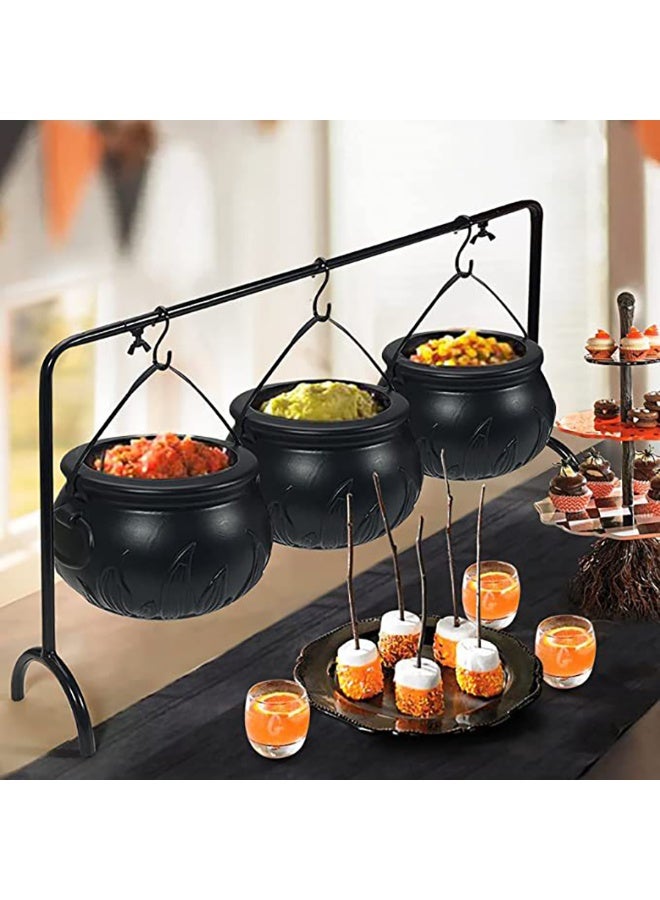 VUCATIN Party Festival Decorations Set of 9 Witches Cauldron Serving Bowls on Rack Black Plastic Holder Candy Bucket Cauldron for Indoor Outdoor Home Kitchen Candy Holder Decor Halloween - Image 5