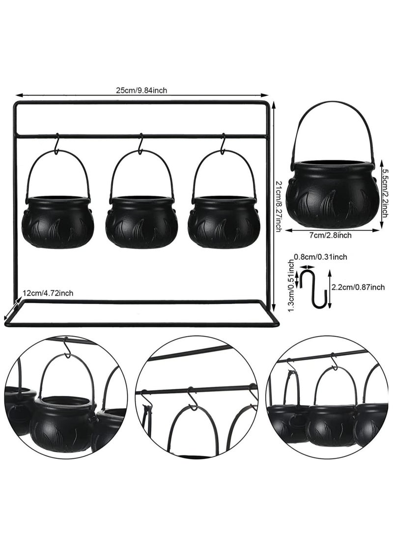 VUCATIN Party Festival Decorations Set of 9 Witches Cauldron Serving Bowls on Rack Black Plastic Holder Candy Bucket Cauldron for Indoor Outdoor Home Kitchen Candy Holder Decor Halloween - Image 2