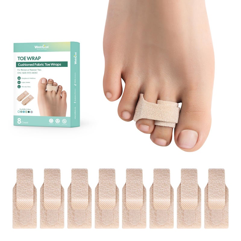 Welnove Hammer Toe Straightener 8 Pack Broken Toe Wraps Hammer Toe Corrector for Women Toe Splints for Crooked Toes Curled Toes Bent Toes Large Beige