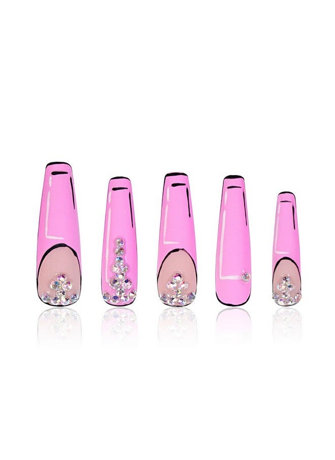 Lovful Press On Nails Pop Art French Tip | Handmade With Full Covered Crystals | Reusable Fake Nails | Coffin Mid Length 1.73In | H81-M  - Image 1