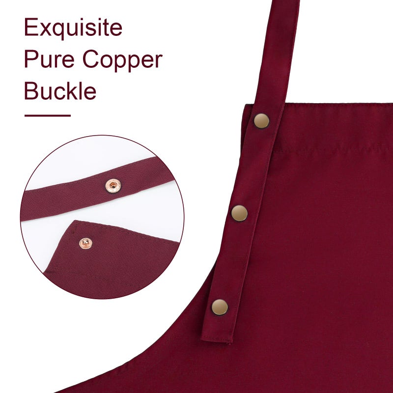 LOYGLIF Apron for Men Women with Adjustable Straps and Large Pockets, Canvas Cotton Cooking Kitchen Chef Bib Aprons Waterproof Red - Image 2