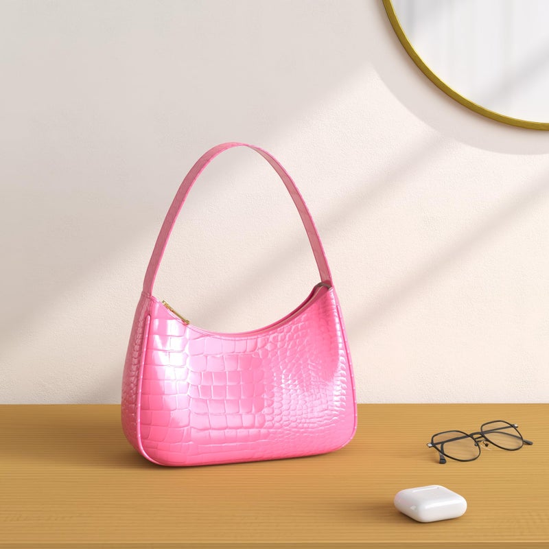 CYHTWSDJ Shoulder Bags for Women, Cute Hobo Tote Handbag Mini Clutch Purse with Zipper Closure (Crocodile Pink) - Image 2